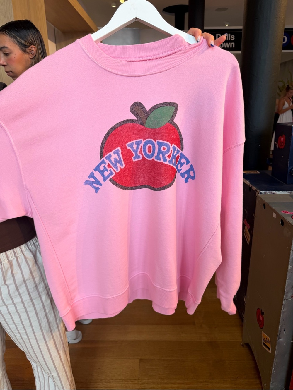 Daily Drills Pink "New Yorker" Apple Crewneck Sweater